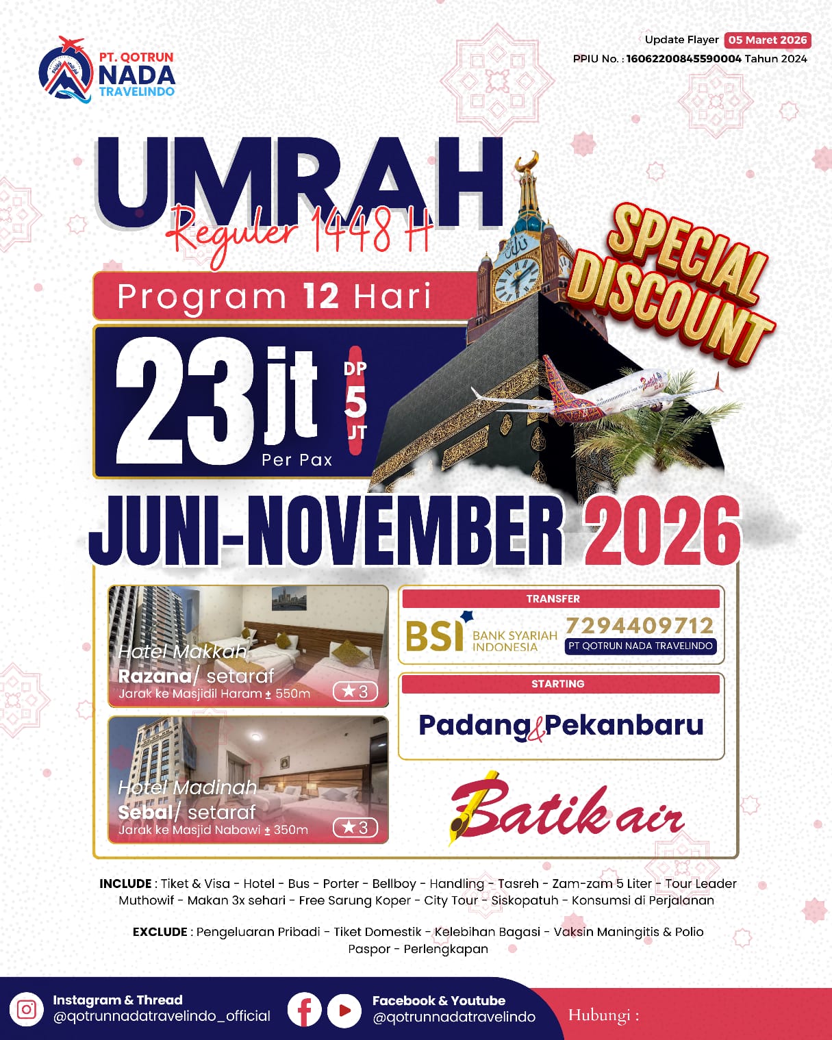 Umroh Reguler 12 Hari 1448 H